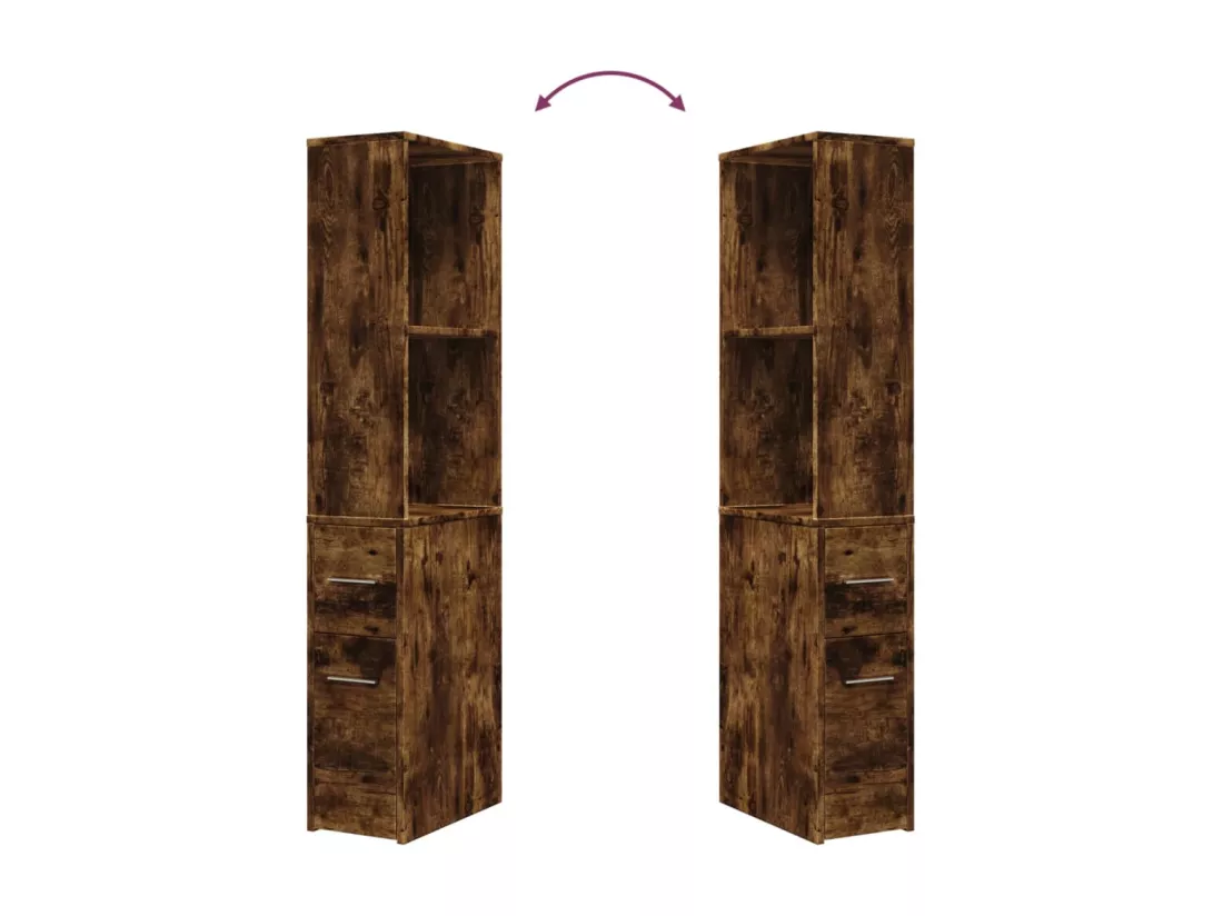 Armoire de salle de bain étroite avec roulettes chêne fumé
