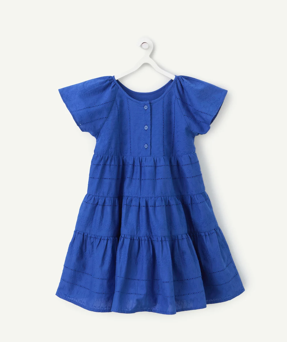 robe manches courtes fille brodée bleue