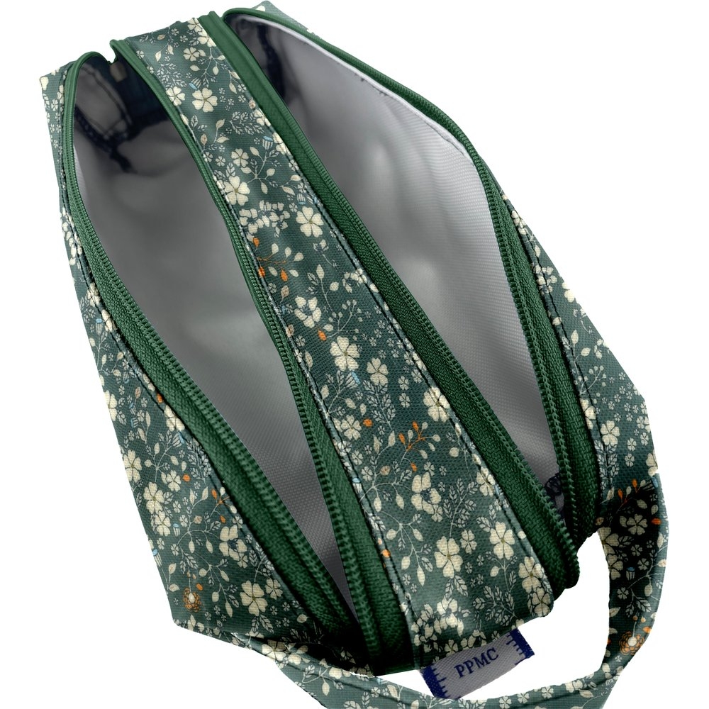 Trousse Double Compartiment Fleuri Kaki