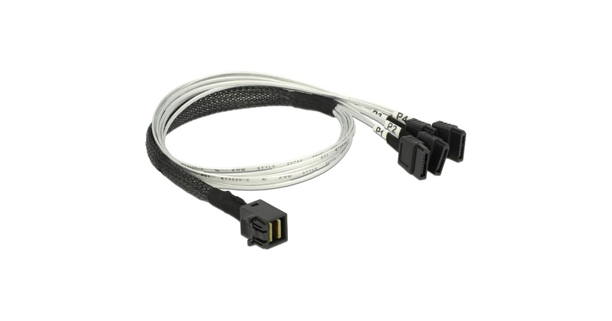 DeLOCKMini SAS HD SFF-8643 > 4x SATA 7-Pin kabel  (Zwart, 0,5 meter)