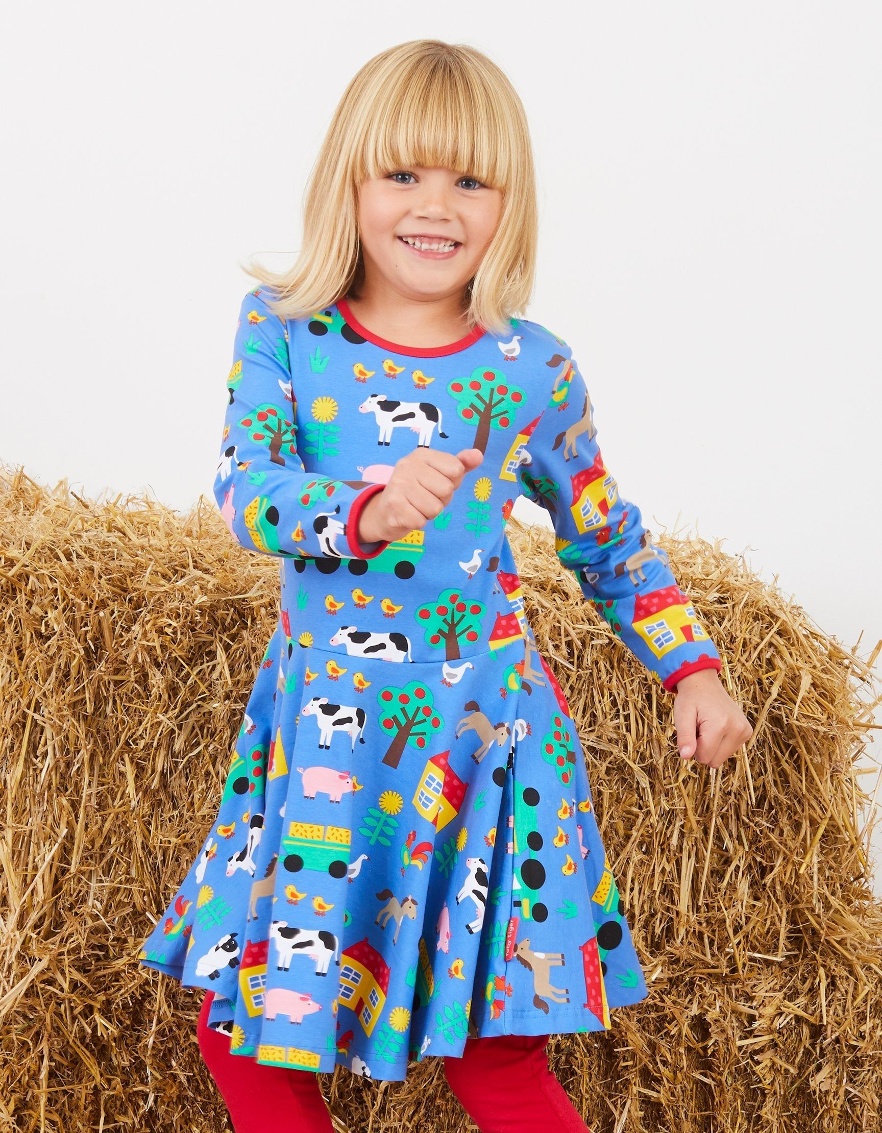 Toby Tiger Skater Kleid mit buntem Bauernhof Print