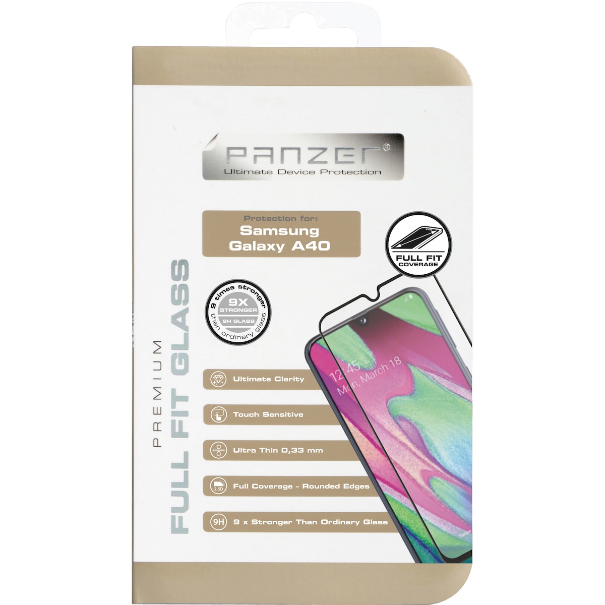 Panzer Full-Fit Samsung Galaxy A40 skjermbeskytter (sort)