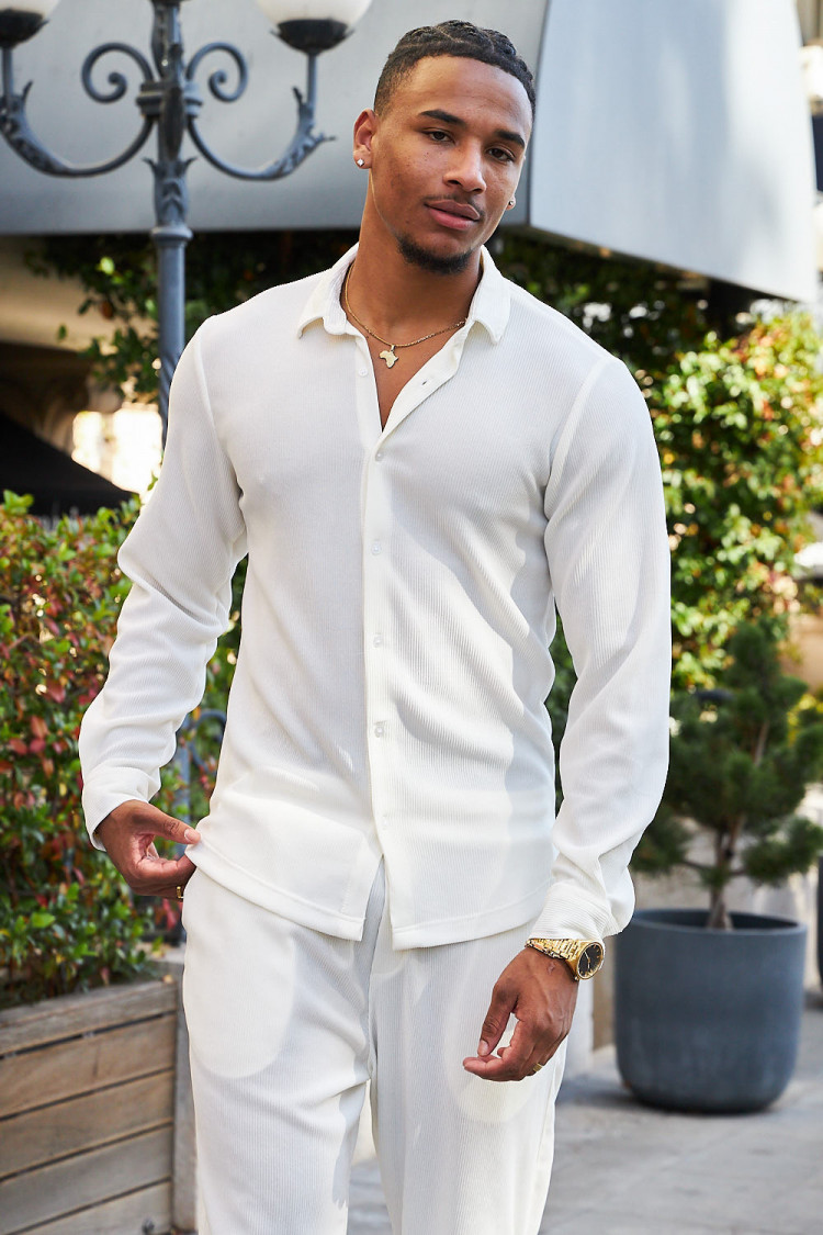 Ensemble 2 pièces chemise + pantalon côtelé blanc