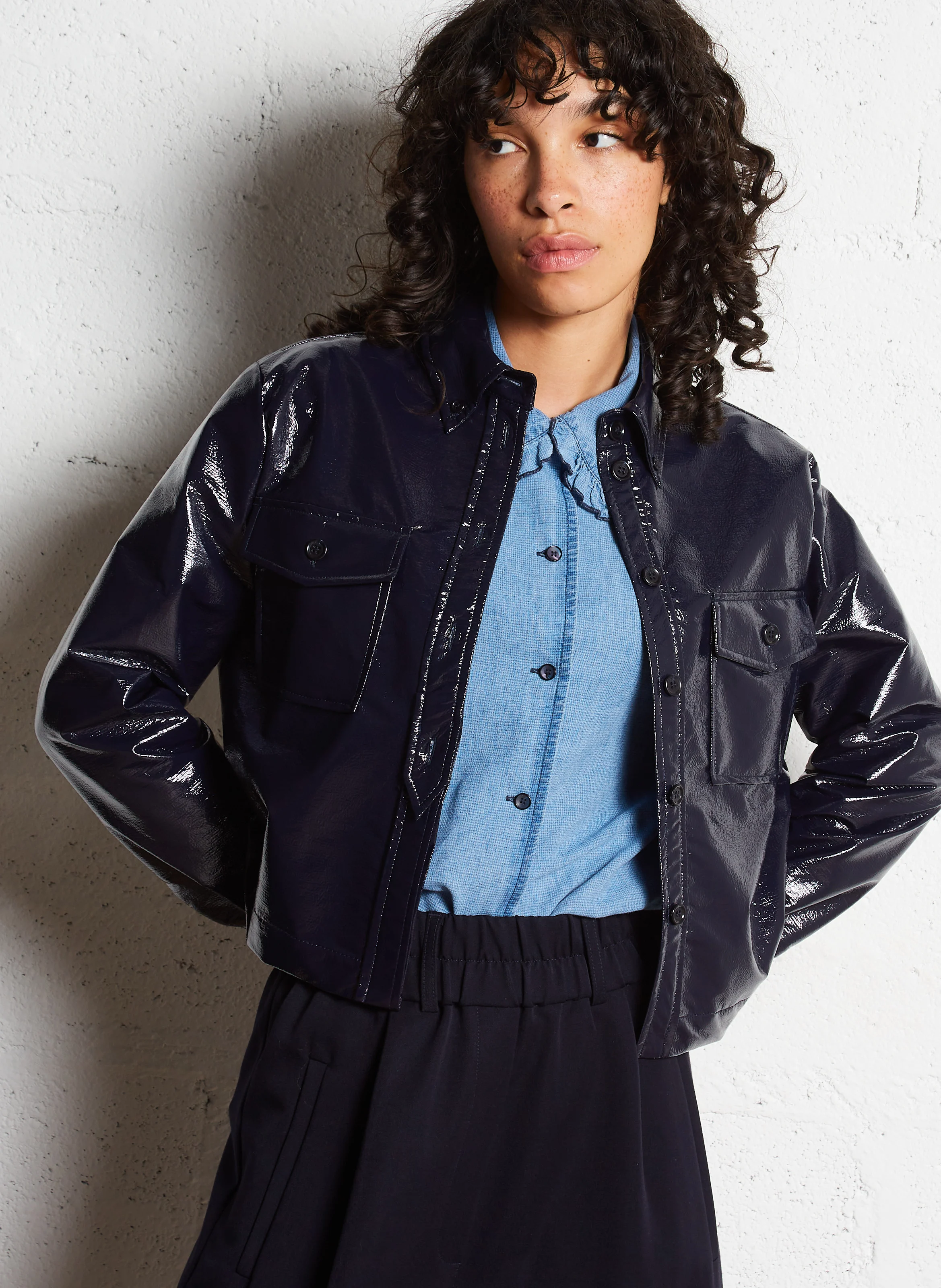 BECKA - Chemise courte effet enduit | Bleu