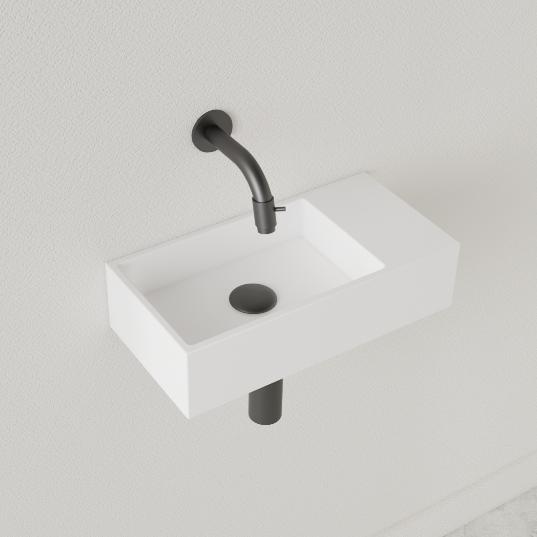 Sanigoods Nano fontein rechts wit mat zonder kraangat 36x18cm
