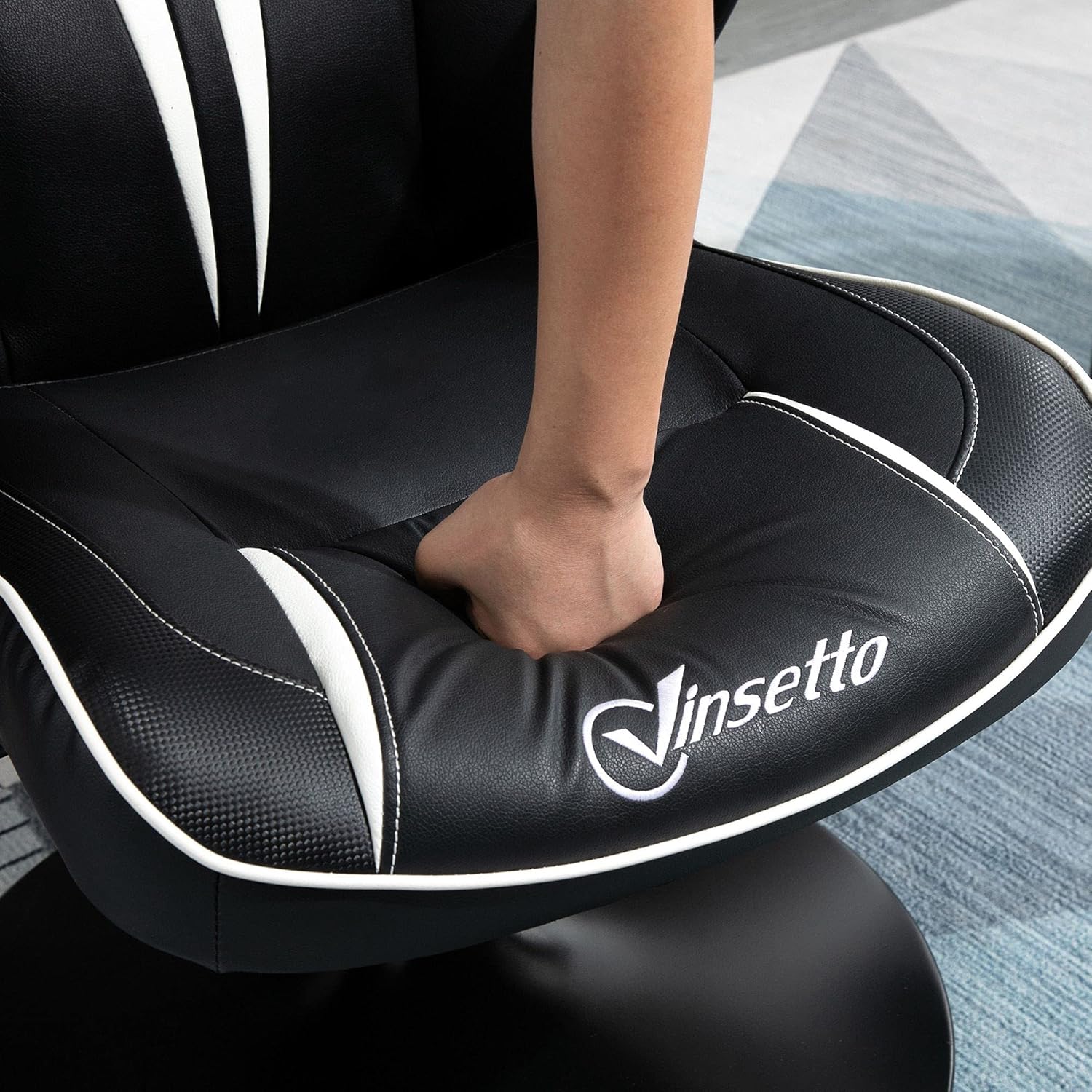 Vinsetto Gaming Stuhl ergonomischer Gamer Stuhl mit Kopfstütze und höhenverstellbar Gamingstuhl Bürostuhl mit Wippfunktion Schwarz+Weiß
