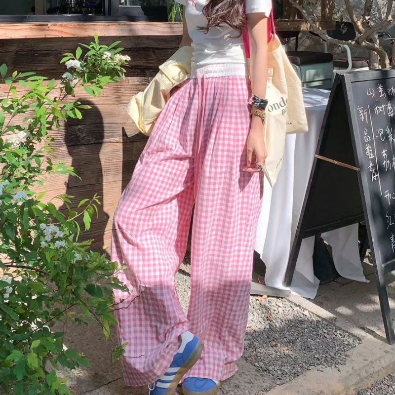 Inchioh - High Rise Gingham Wide Leg Pants
