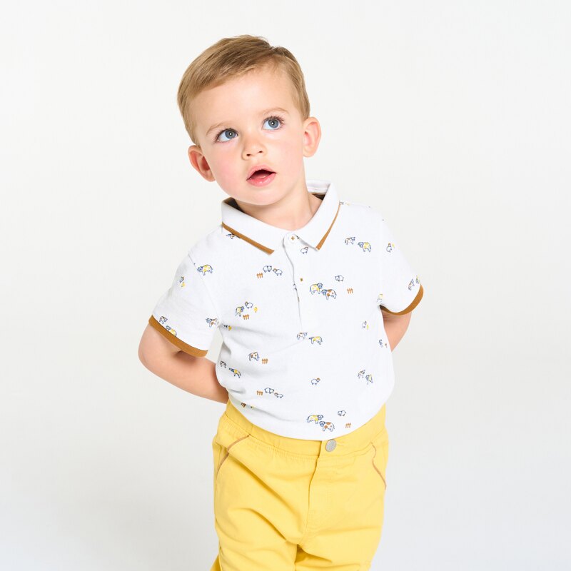 Polo coton piqué animaux blanc bébé garçon Blanc