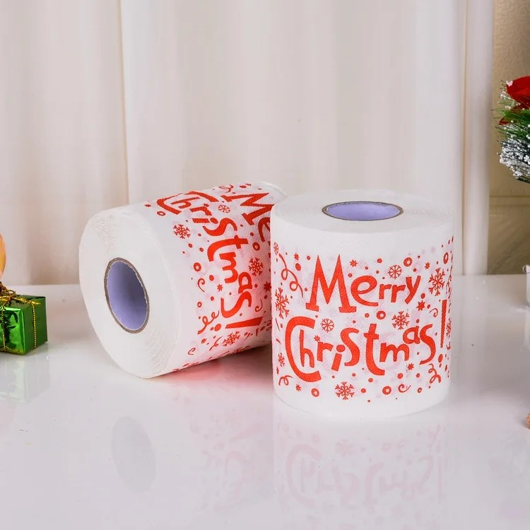 (2er Set) Lustiges Weihnachts WC Papier Toiletten Papier Deko Klopapier Rolle 2-lagig - Merry Christmas