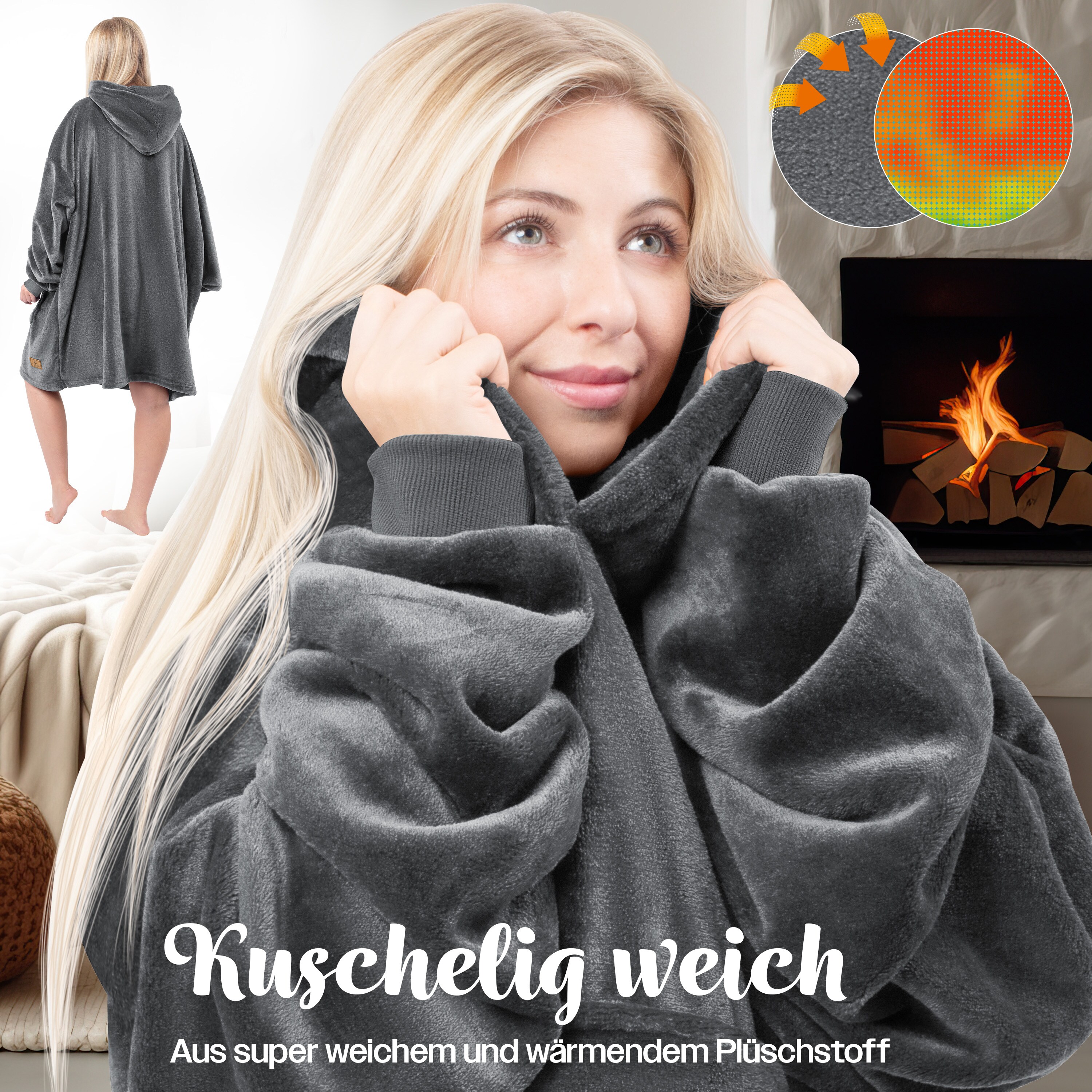 KESSER® Hoodie Decke Kuscheldecke mit Ärmeln Deckenpullover Vielseitig Tragbare Decke zum Anziehen für Damen & Herren, Sweatshirt Warm Kuschelpullover Erwachsene weich Ärmeldecke Oversize