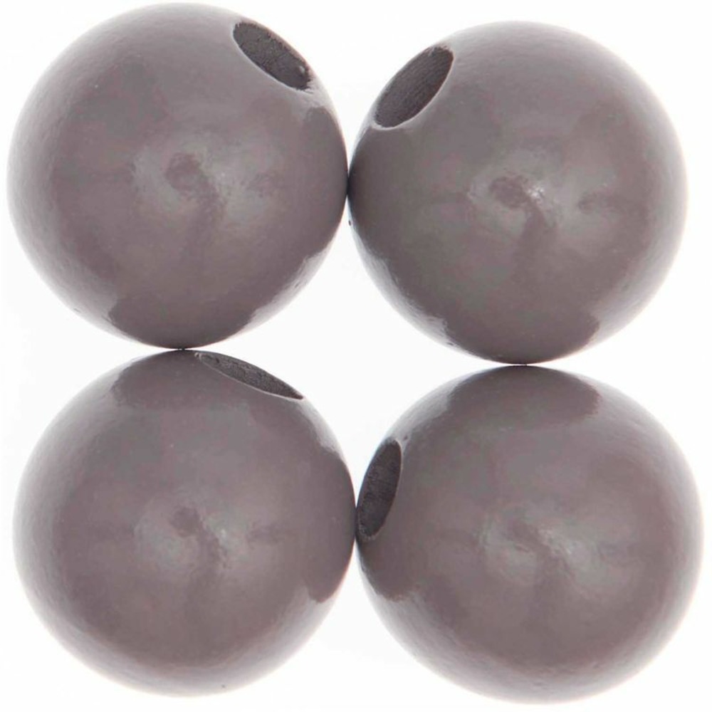 4 perles rondes - bois gris - 35 mm