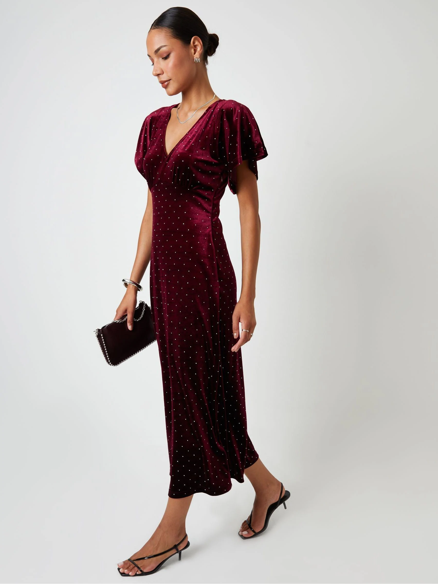 Rood - Threadbare Velvet Hotfix Underbust Midaxi Dress