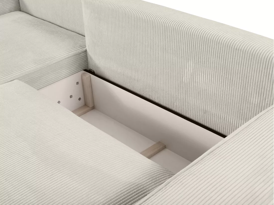 Canapé d'angle gauche convertible en velours côtelé beige AMELIA