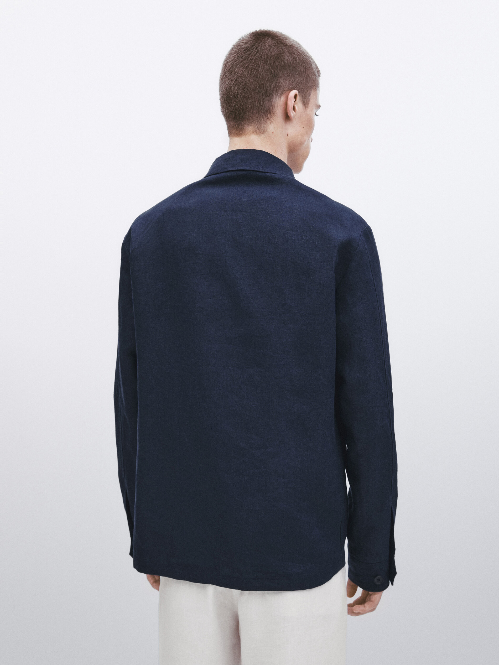 Sobretudo com zíper 100% linho - Studio - AZUL MARINHO