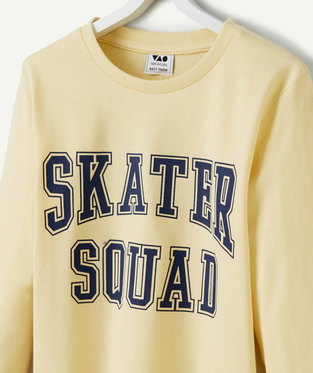 T-SHIRT MANCHES LONGUES GARÇON EN COTON BIO JAUNE AVEC MOTIF SKATER