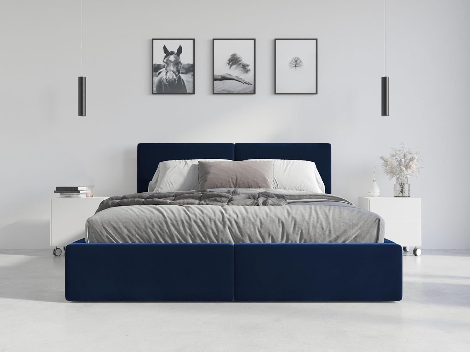 Interbeds Polsterbett 140x200 cm Bett Doppelbett mit Stauraum mit Lattenrost Bettkasten Boxspringbett hydrophob gepolsterter Bettrahmen (Dunkelblau, 140x200cm)