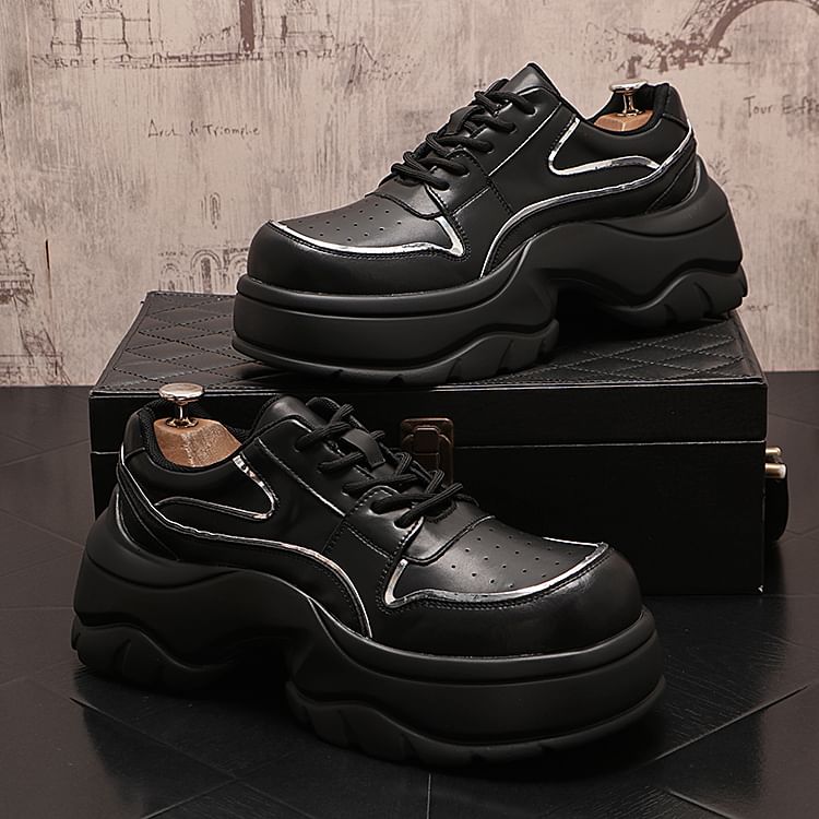 Mr Ozera - Platform Plain Lace-Up Sneakers