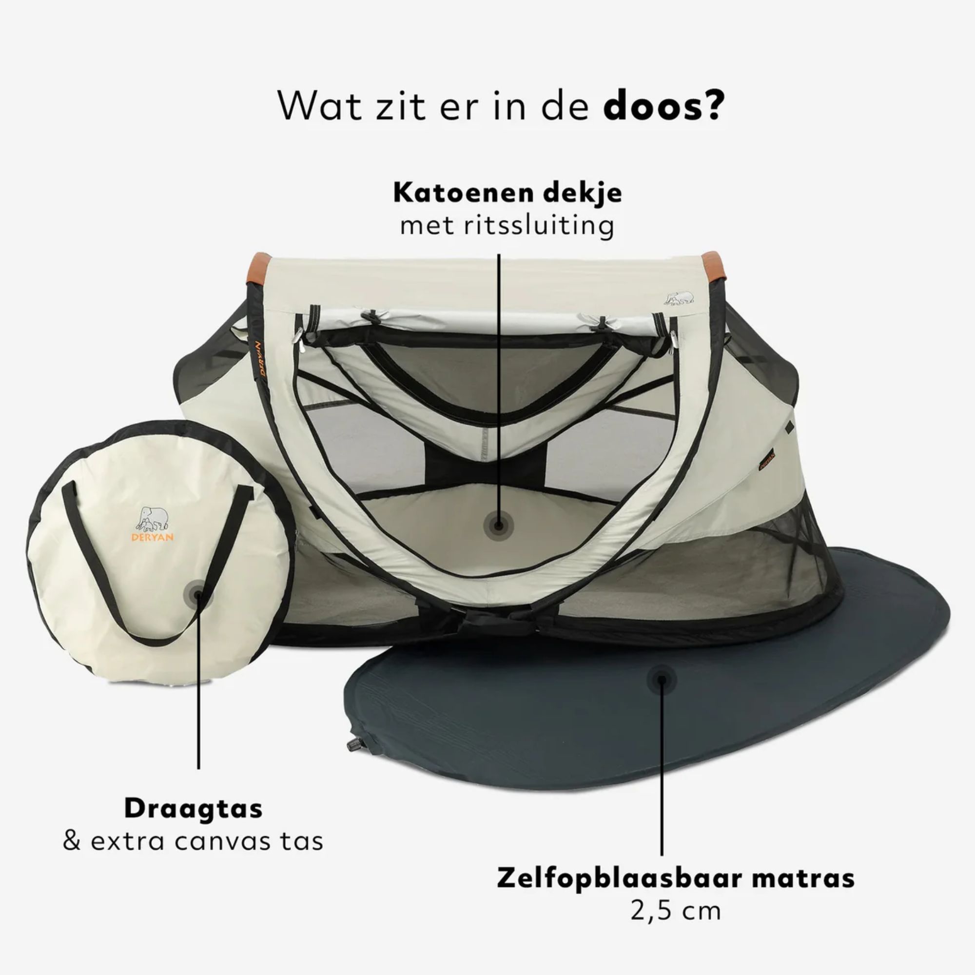 Deryan Peuter Luxe bedje met matras en leren handvatten - Ivory