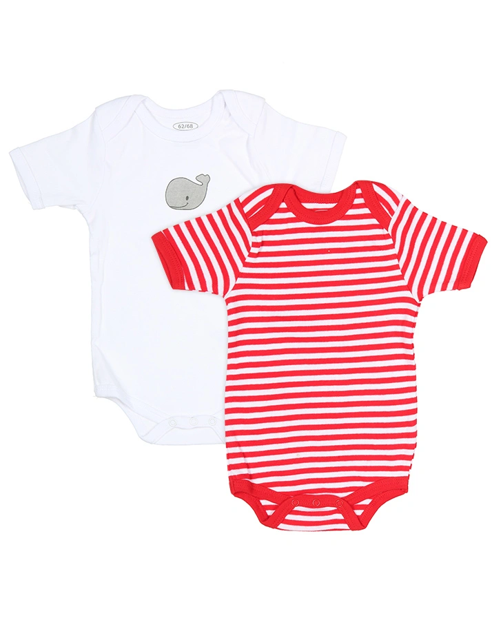 Kurzarm-Body BABY WAL 2er-Pack in weiß/rot