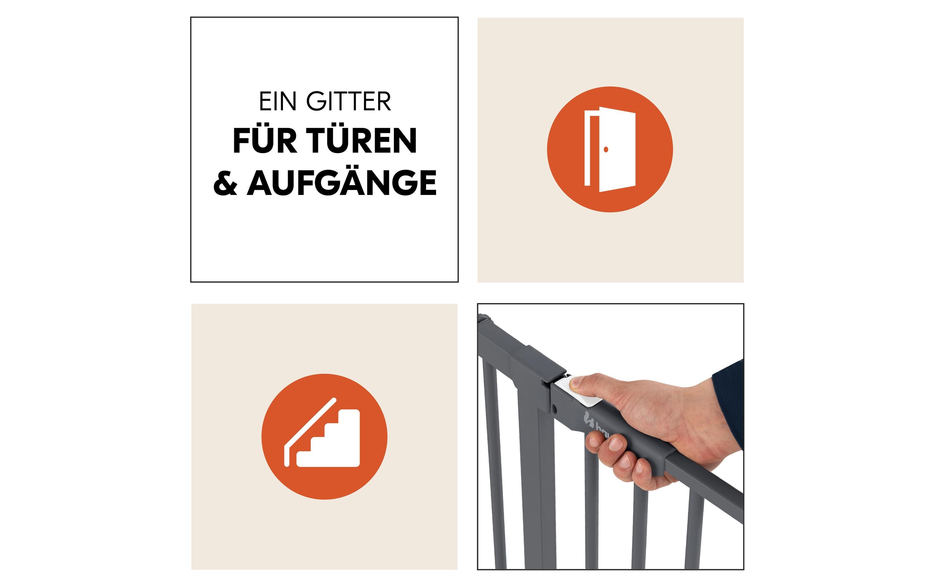 Türschutzgitter Clear Step Autoclose 2 Grey 75 - 80 cmBarrierefreies, automatisch schliessendes Schutzgitter