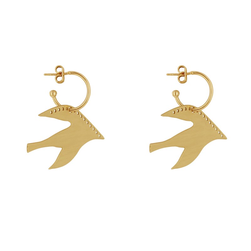 Boucles d'Oreilles Laiton Demi Créoles et Forme d'Oiseau