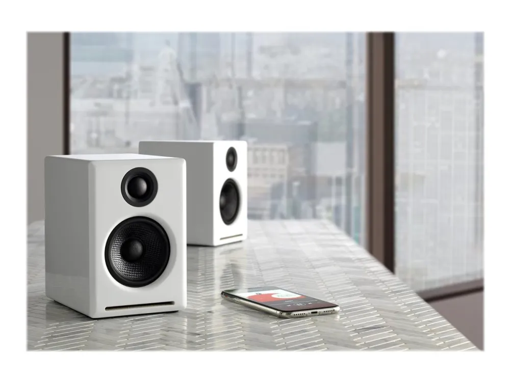 Audioengine A2  Wireless - Højttalere - trådløs - Bluetooth - USB - 30 Watt (Total) - 2-vejs - højglans hvid