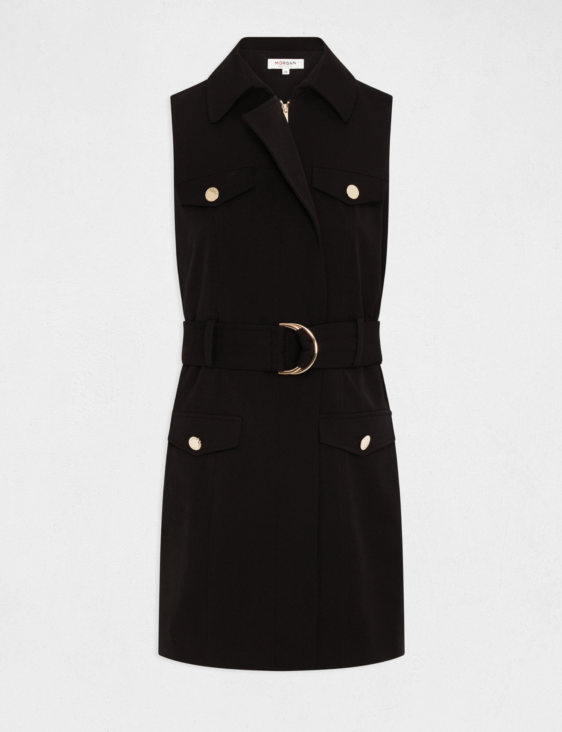 Robe cintrée zippée ceinturée noir femme - noir