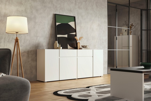 INOSIGN Sideboard »Metric,Breite 195 cm, grifflose Kommode 4 Türen/2 Schubkästen« Schubladenschrank mit viel Stauraum, Einlegeböden verstellbar