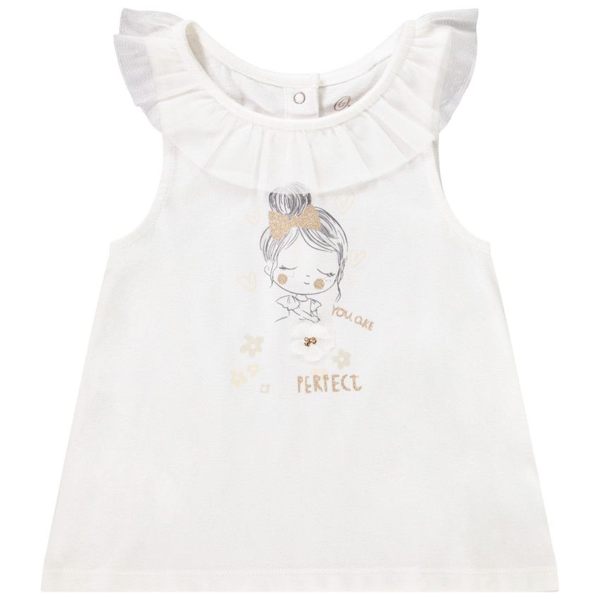 Débardeur avec collerette en tulle pour bébé fille - Ecru