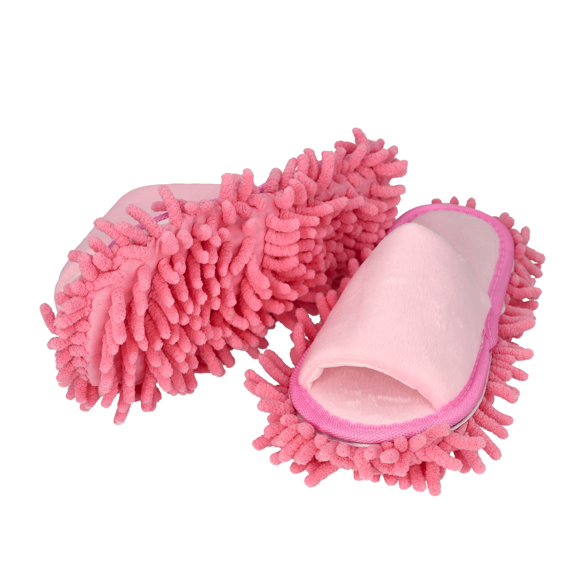 (1 Paar) Gr. 35-38 Mikrofaser Wischmopp Putz Hausschuhe Boden Reinigung Mopp Pantoffeln mit Klettverschluss - Pink