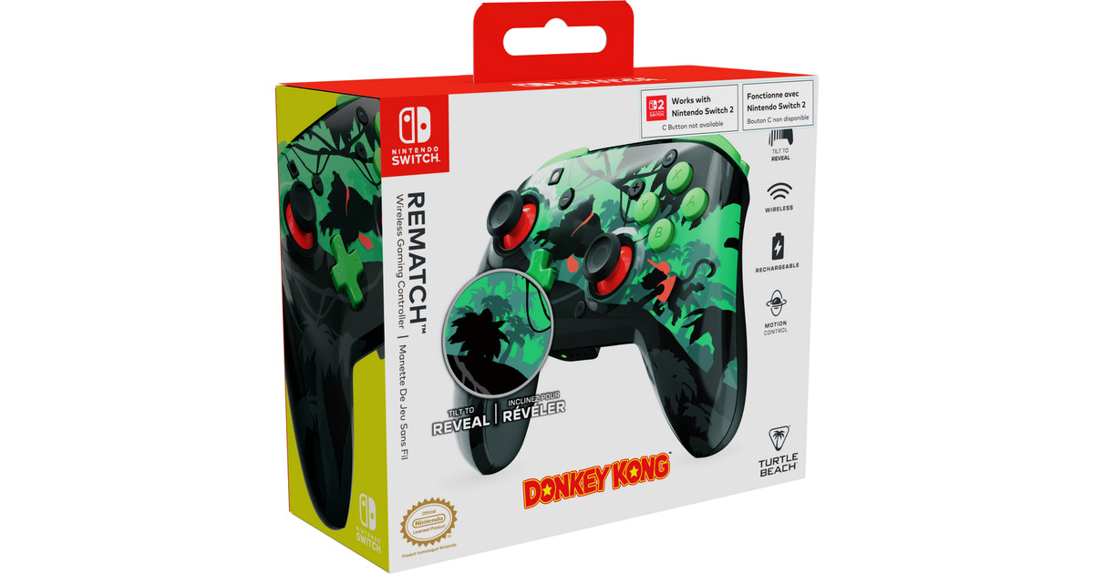Turtle BeachRematch draadloze gamingcontroller – Donkey Kong  (Zwart/groen, Nintendo Switch, Nintendo Switch Lite, Nintendo Switch - OLED-model, Nintendo Switch 2)