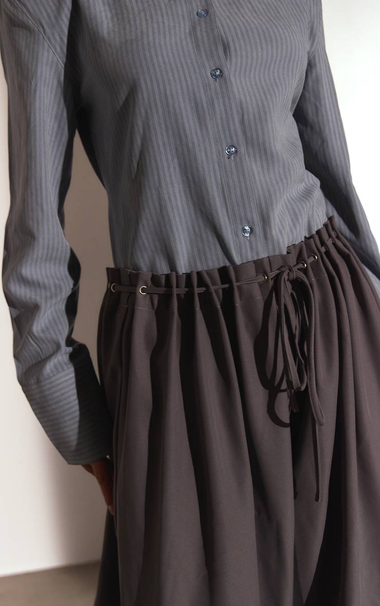 Gris Pantalon Large À Taille Œillets Et Plis
