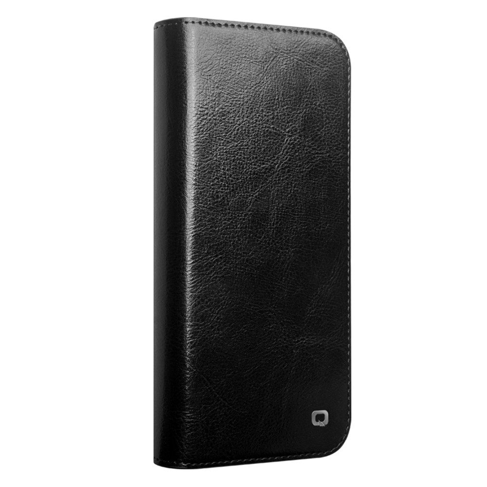 iPhone 16 Pro Echtleder Tasche Flip Wallet Cover mit Kartenfächer - Schwarz