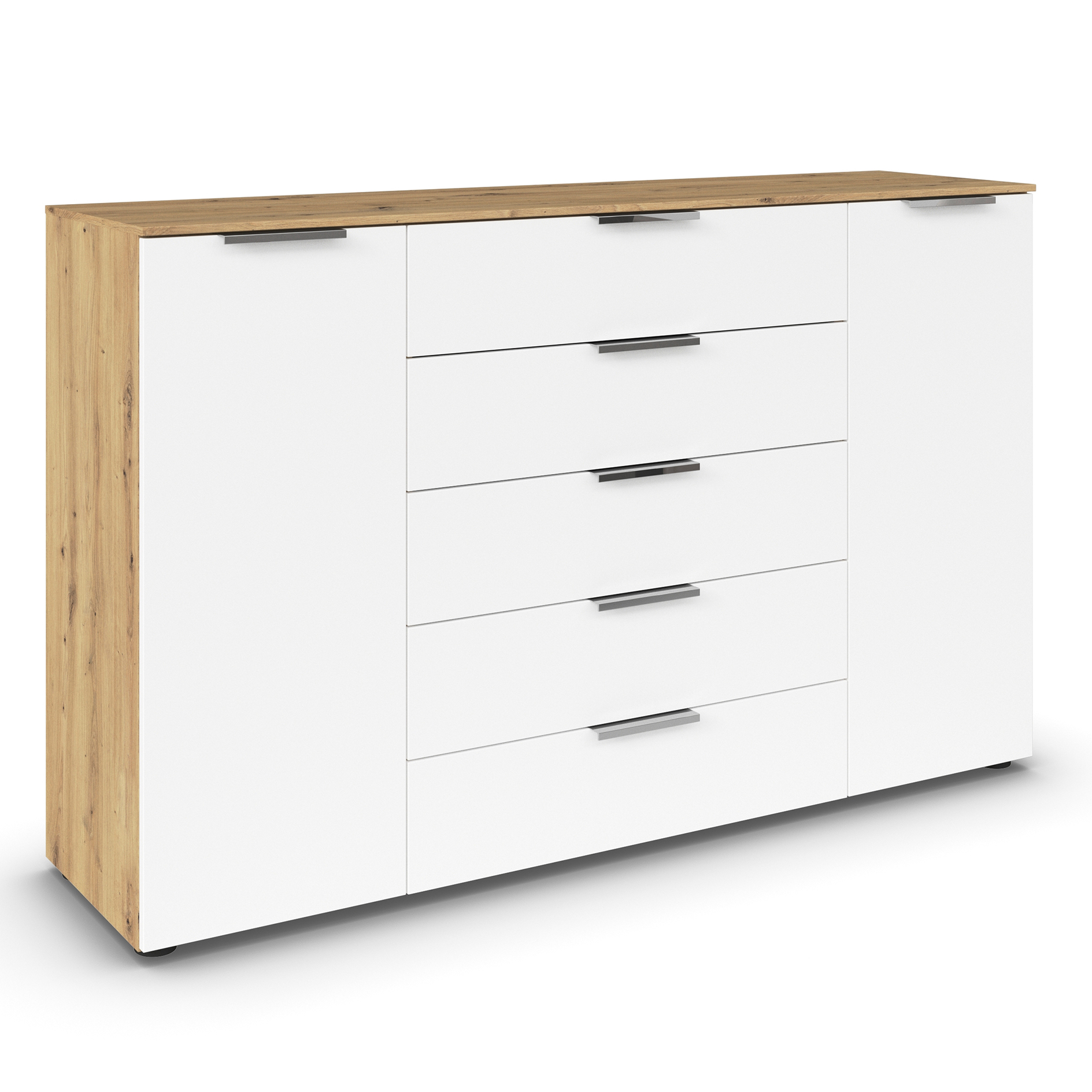 Kommode - Artisan Eiche-alpinweiß - Chromgriffe - 160 cm
