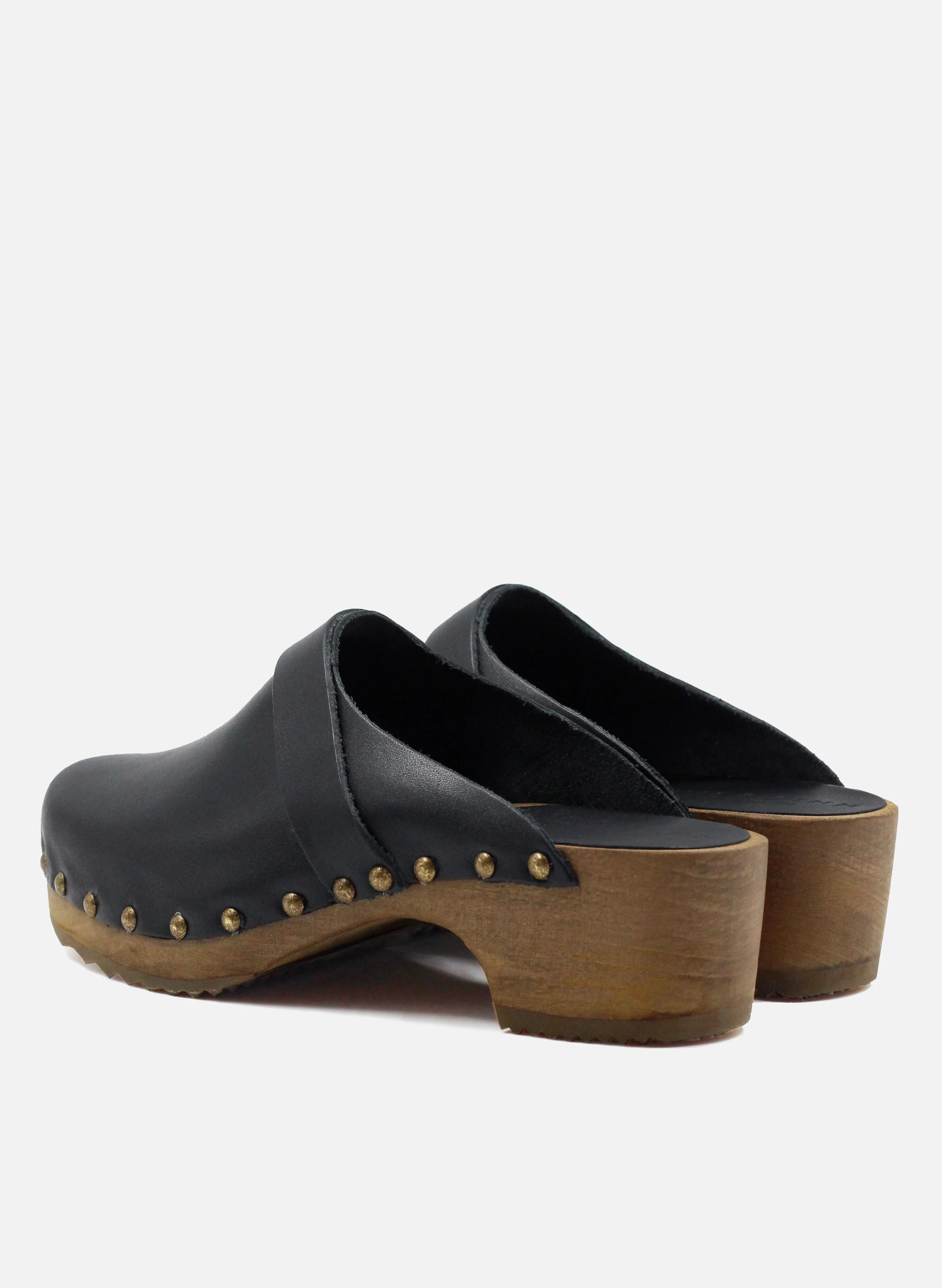 Sabots bois cuir lisse | Noir