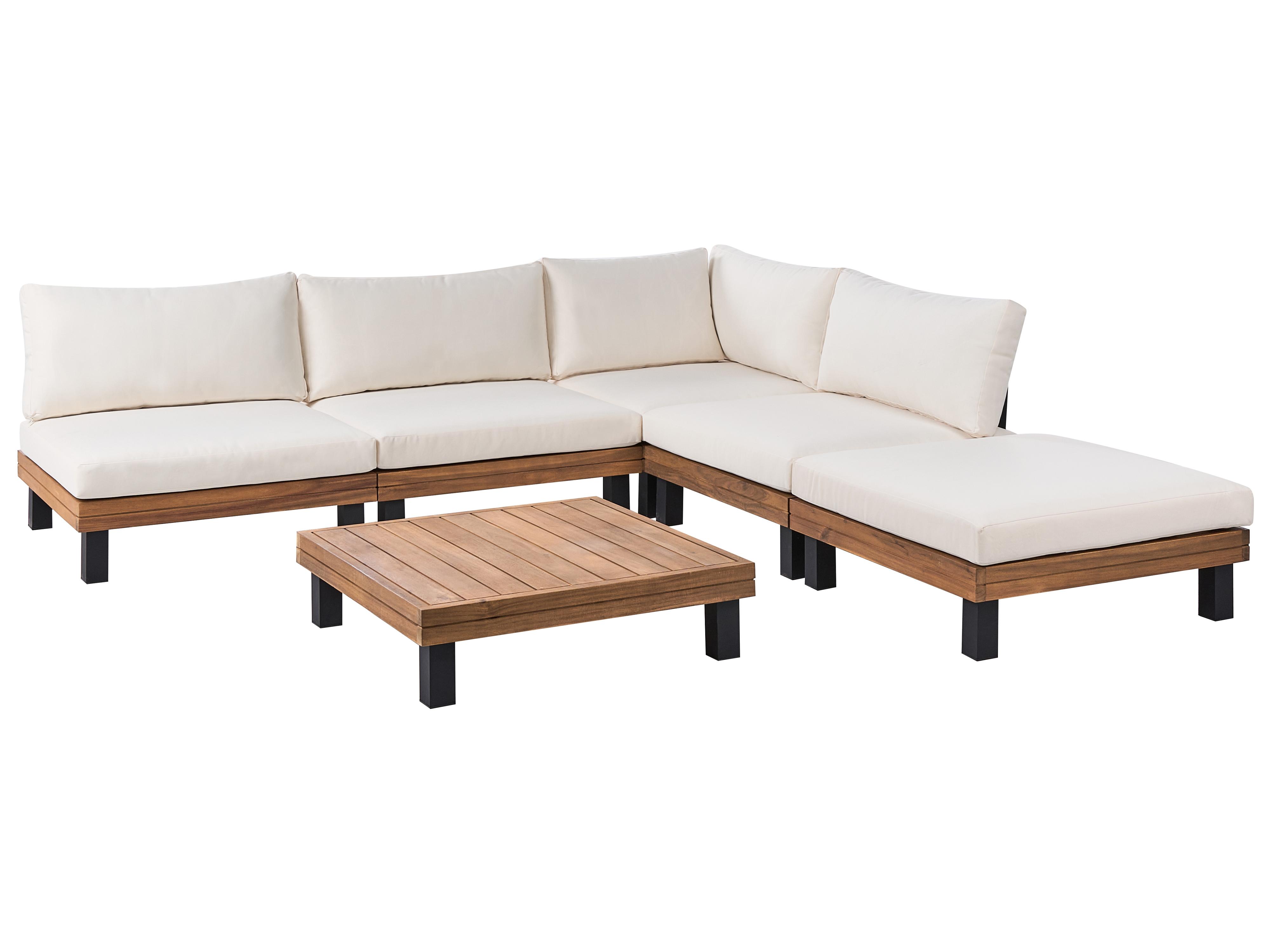 Tuin hoekloungeset met tafel 5-zits FRAZZANO Gecertificeerd acaciahout Gebroken wit