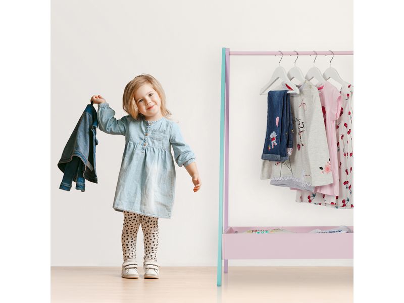 relaxdays Kleiderständer für Kinder 64.5 x 99 cm, Gelb/Rosa Garderobenständer mit Kleiderstange und Ablagefach