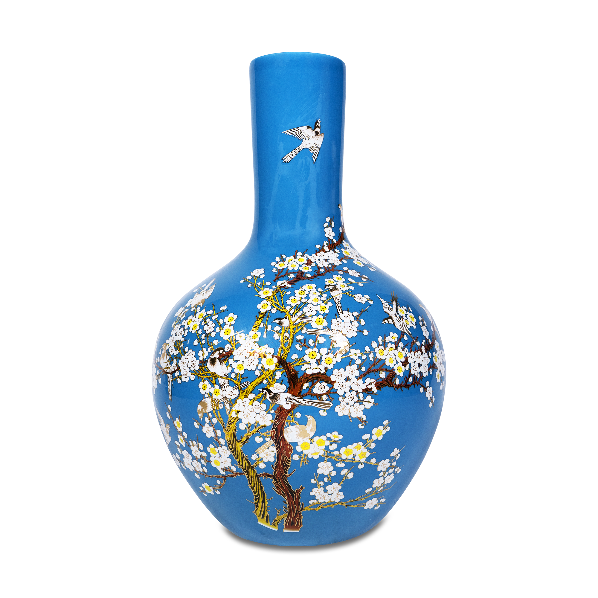 Bloemenvaas geel L Vaas blauw bloemen L