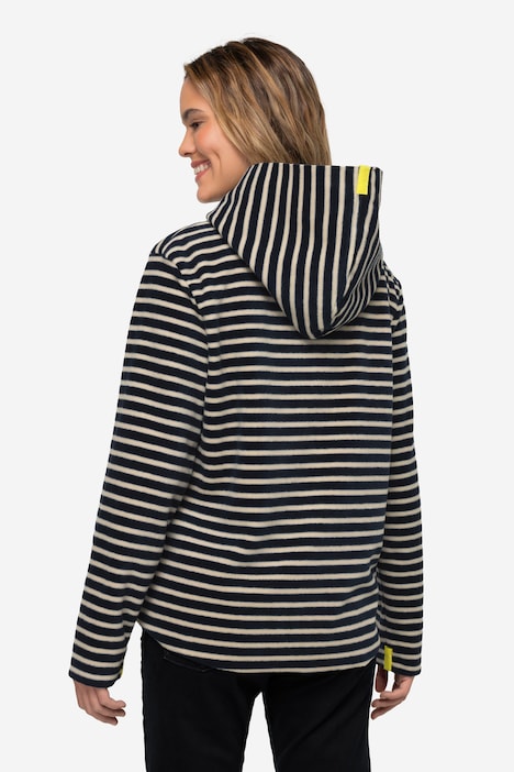 Hoodiejacke, geringelter Fleece, Kapuze, Langarm