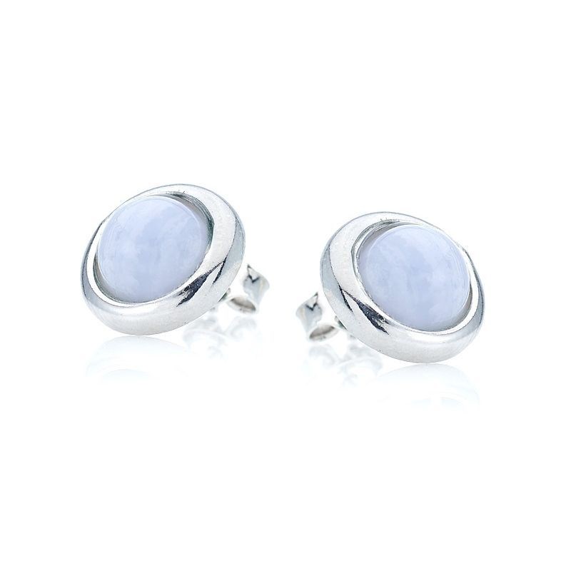 Boucle d'oreille argent 925 Agate blue lace naturelle