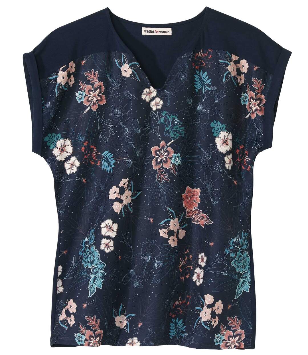 Tee-Shirt Bi-Matière Imprimé Fleurs