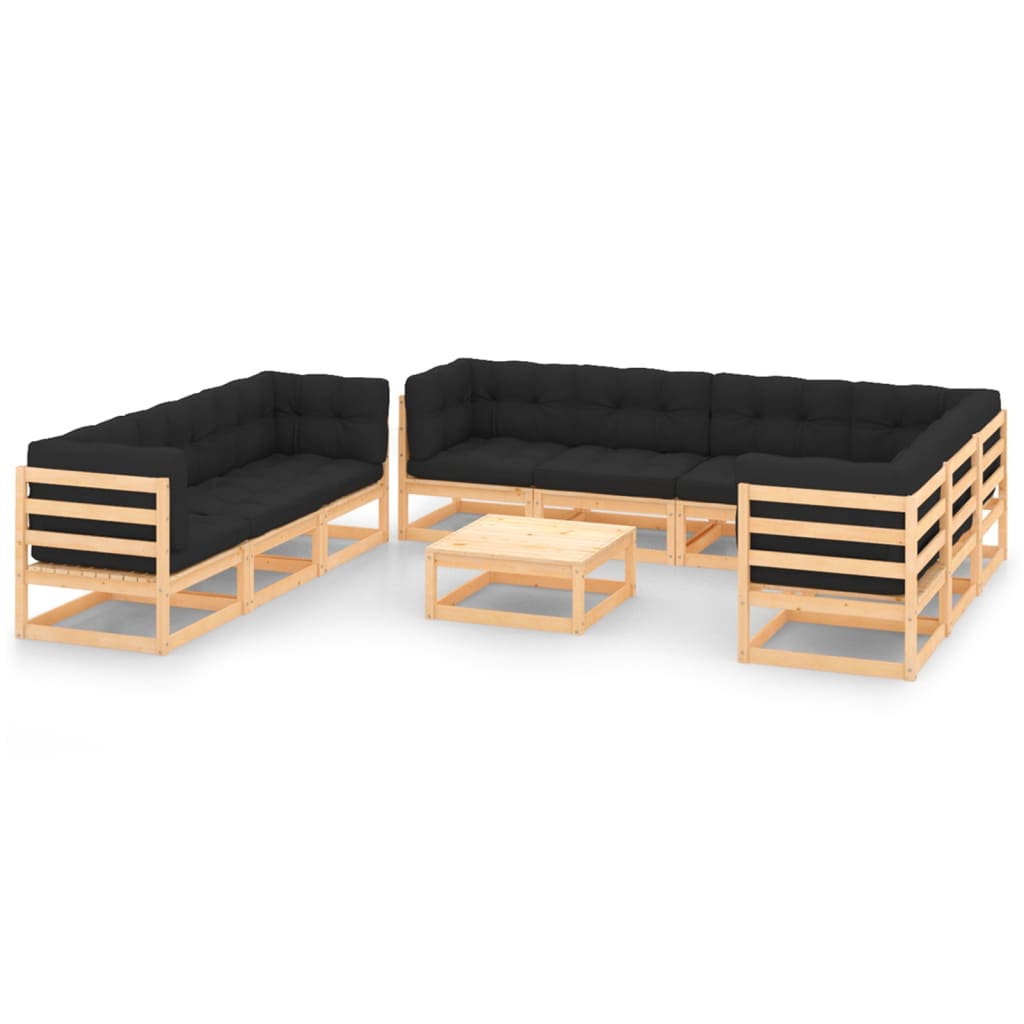 Salon de jardin meuble d'extérieur ensemble de mobilier 10 pièces avec coussins bois de pin massif