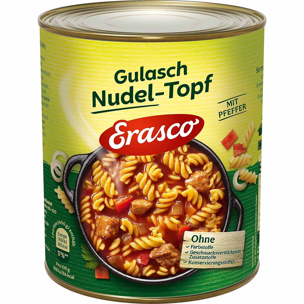 Erasco Gulasch Nudel-Topf 800g Fertiggericht Dose MHD:30.12.27