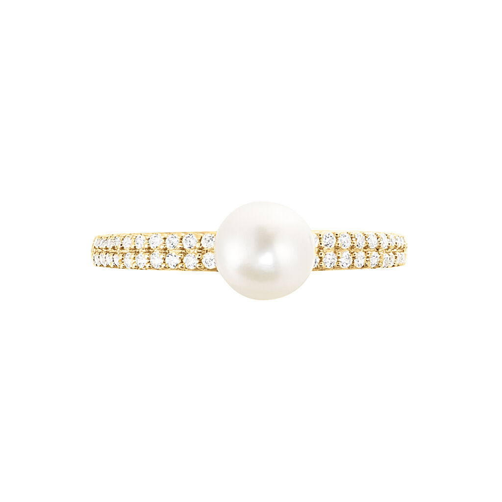Bague Maria-francoise Or Jaune Perle De Culture Et Oxyde De Zirconium