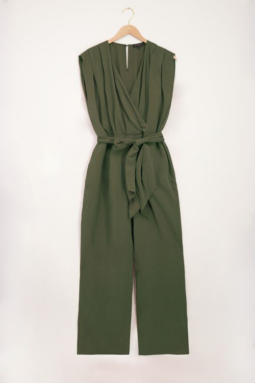 Donkergroene wikkel jumpsuit zonder mouwen