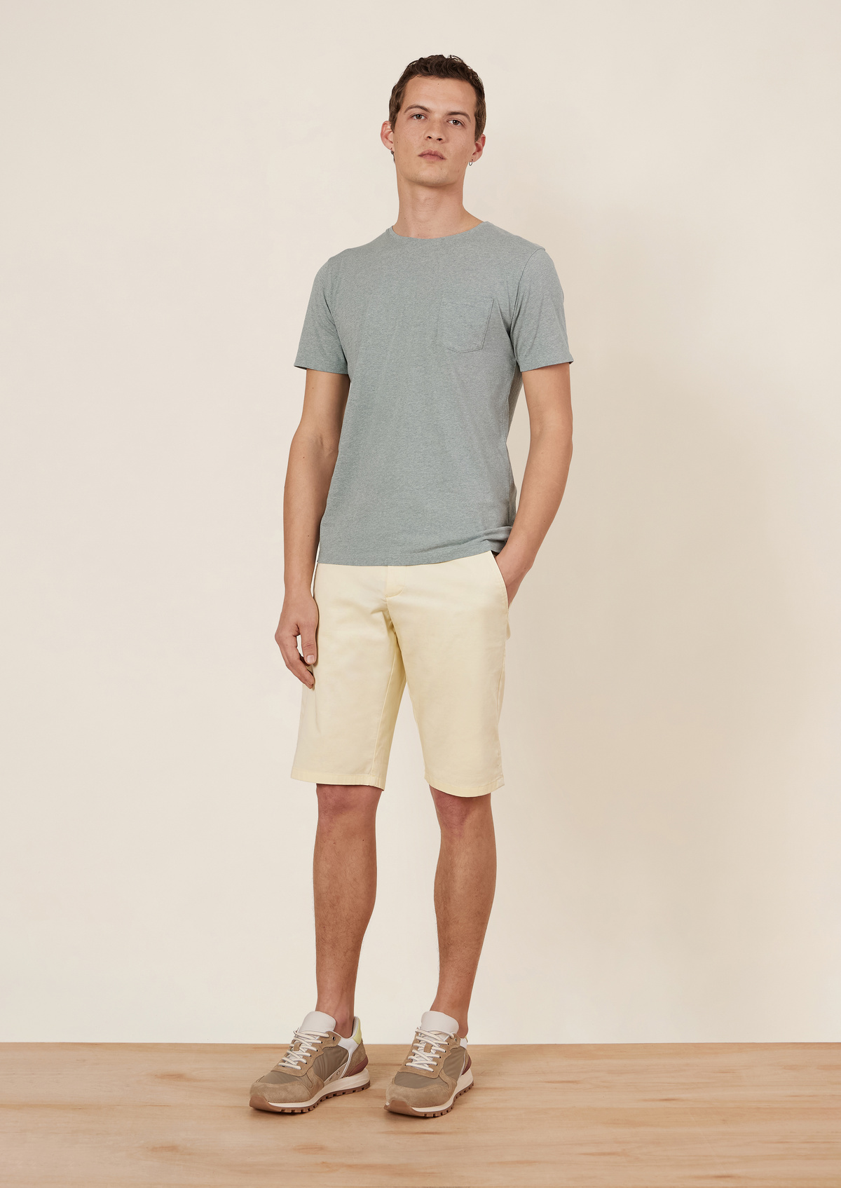 Bermuda en coton stretch uni jaune