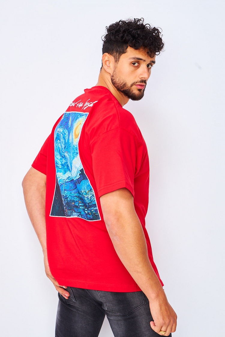 T-shirt rouge Van Gogh : La nuit étoilée