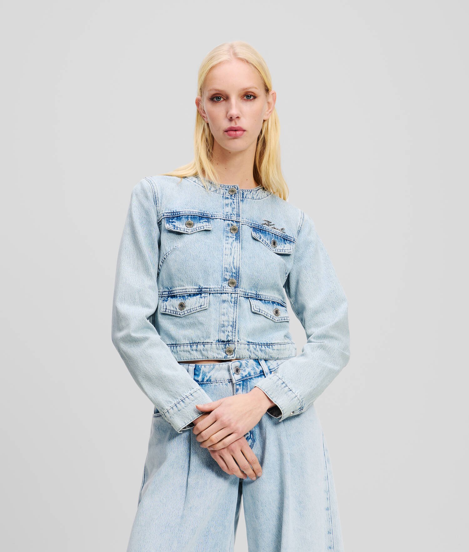 VESTE EN JEAN SANS COL - Denim Bleu Clair