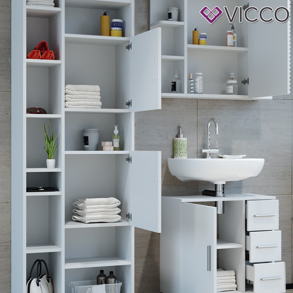 VICCO Badmöbel Set ILIAS Weiß Bad Spiegel Kommode Unterschrank Badschrank