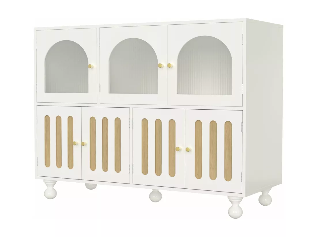 Buffet blanc élégant avec verre arc-en-ciel,d120cm×h90cm